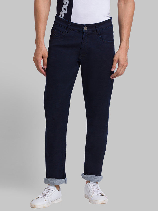 Parx Blue Jacquard Slim Tapered Fit Cotton Blend Jeans