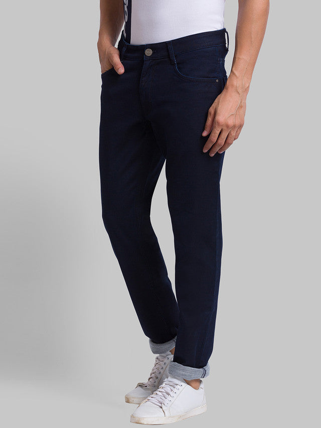 Parx Blue Jacquard Slim Tapered Fit Cotton Blend Jeans