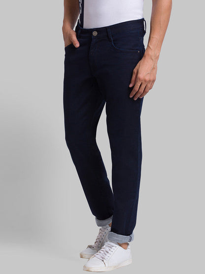 Parx Blue Jacquard Slim Tapered Fit Cotton Blend Jeans