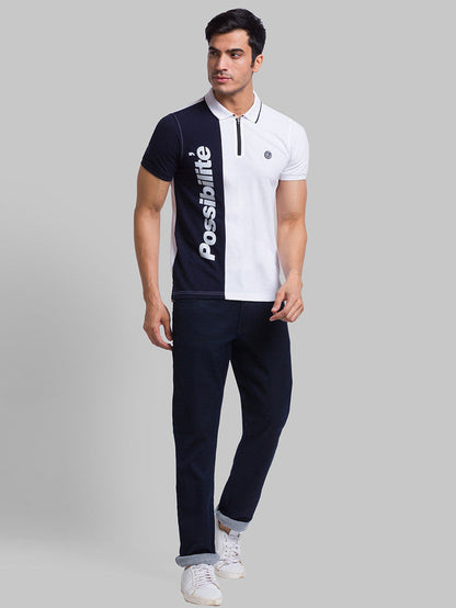 Parx Blue Jacquard Slim Tapered Fit Cotton Blend Jeans