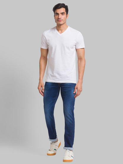 Parx Blue Jacquard Jogger Fit Cotton Blend Jeans