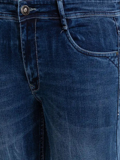 Men Blue Slim Tapered Fit Jacquard Cotton Blend Jeans