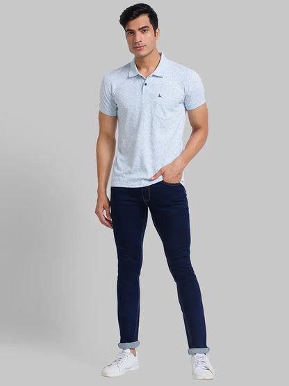 Men Blue Skinny Cropped Fit Jacquard Cotton Blend Jeans