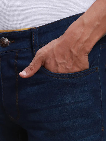 Parx Men Blue Plain Slim Tapered Fit Cotton Blend Jeans