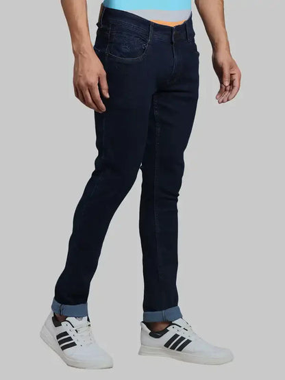 Men Blue Skinny Cropped Fit Plain Cotton Blend Jeans