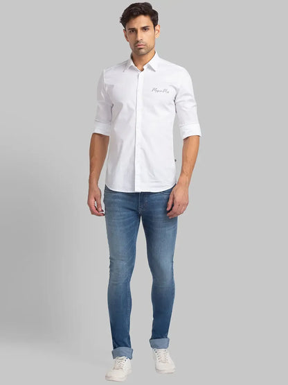 Men Blue Skinny Cropped Fit Plain Cotton Blend Jeans