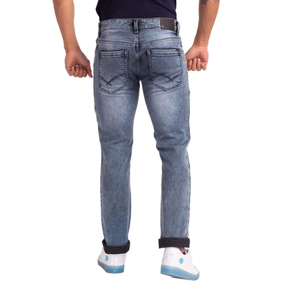 Men Blue Slim Tapered Fit Dobby Cotton Blend Jeans