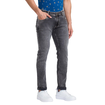 Men Black Slim Tapered Fit Twill Cotton Blend Jeans