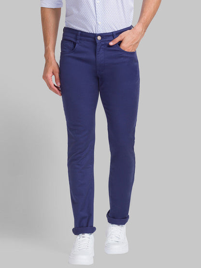 Parx Blue Dobby Slim Tapered Fit Cotton Blend Jeans