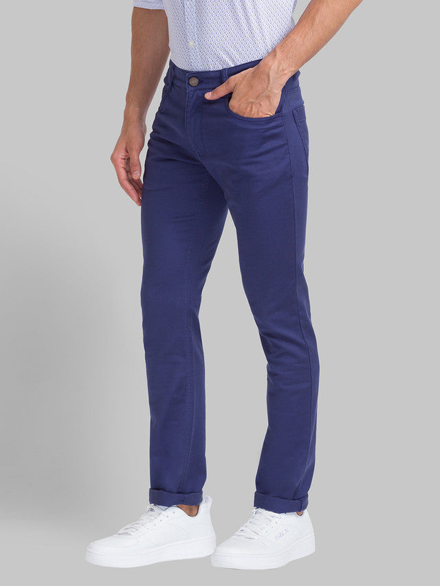 Parx Blue Dobby Slim Tapered Fit Cotton Blend Jeans