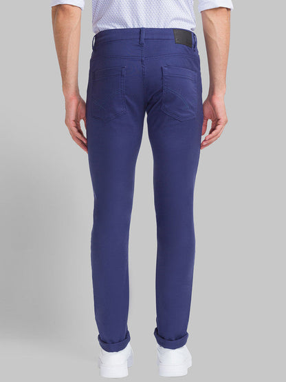 Parx Blue Dobby Slim Tapered Fit Cotton Blend Jeans