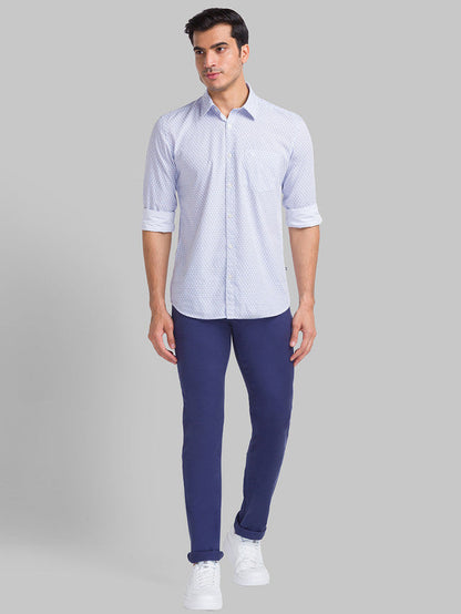 Parx Blue Dobby Slim Tapered Fit Cotton Blend Jeans