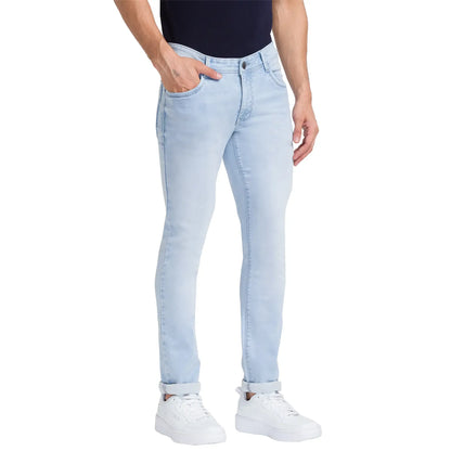 Men Blue Slim Tapered Fit Dobby Cotton Blend Jeans