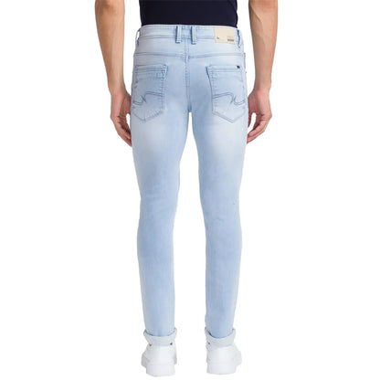 Men Blue Slim Tapered Fit Dobby Cotton Blend Jeans