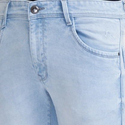Men Blue Slim Tapered Fit Dobby Cotton Blend Jeans