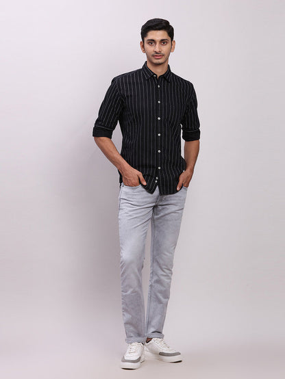 Parx Grey Knitted Low Rise Tapered Fit Cotton Blend Jeans