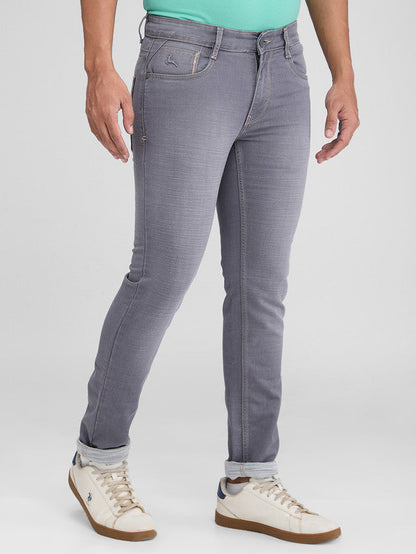Parx Grey Knitted Low Rise Tapered Fit Cotton Blend Jeans