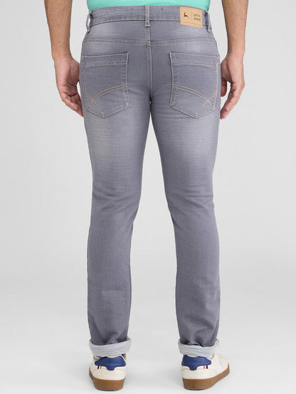Parx Grey Knitted Low Rise Tapered Fit Cotton Blend Jeans