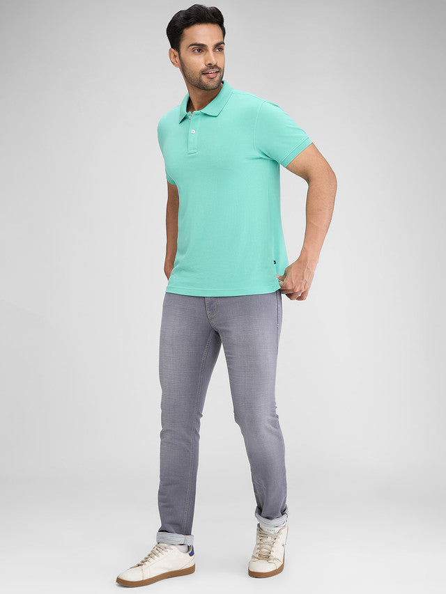 Parx Grey Knitted Low Rise Tapered Fit Cotton Blend Jeans