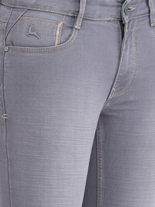Parx Grey Knitted Low Rise Tapered Fit Cotton Blend Jeans