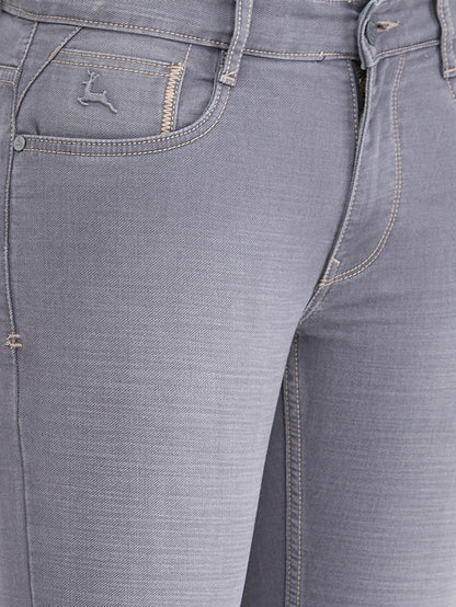 Parx Grey Knitted Low Rise Tapered Fit Cotton Blend Jeans