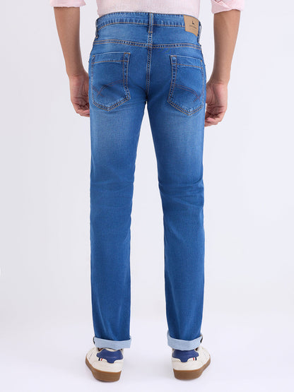 Parx Men Blue Twill Low Rise Tapered Fit Cotton Blend Jeans