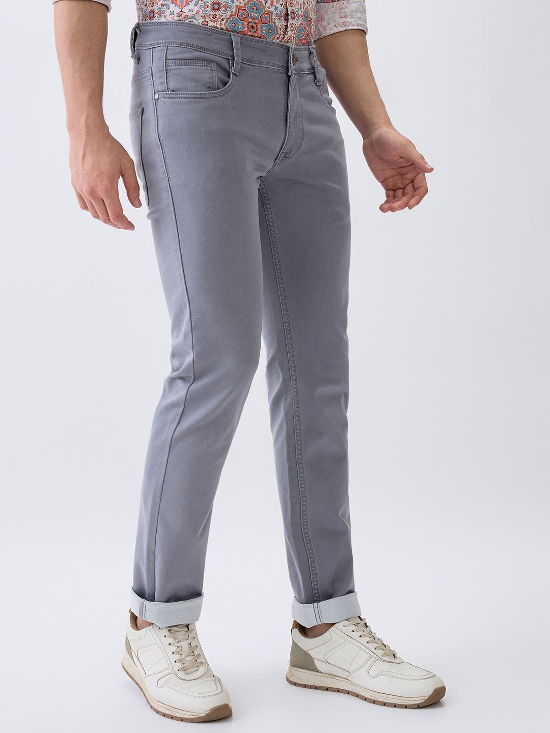 Parx Men Grey Knitted Low Rise Tapered Fit Cotton Blend Jeans