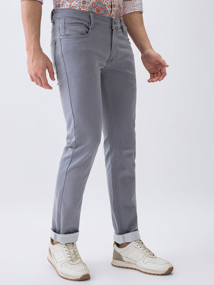 Parx Men Grey Knitted Low Rise Tapered Fit Cotton Blend Jeans