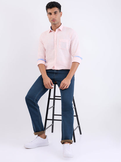 Parx Men Blue Knitted Low Rise Tapered Fit Cotton Blend Jeans