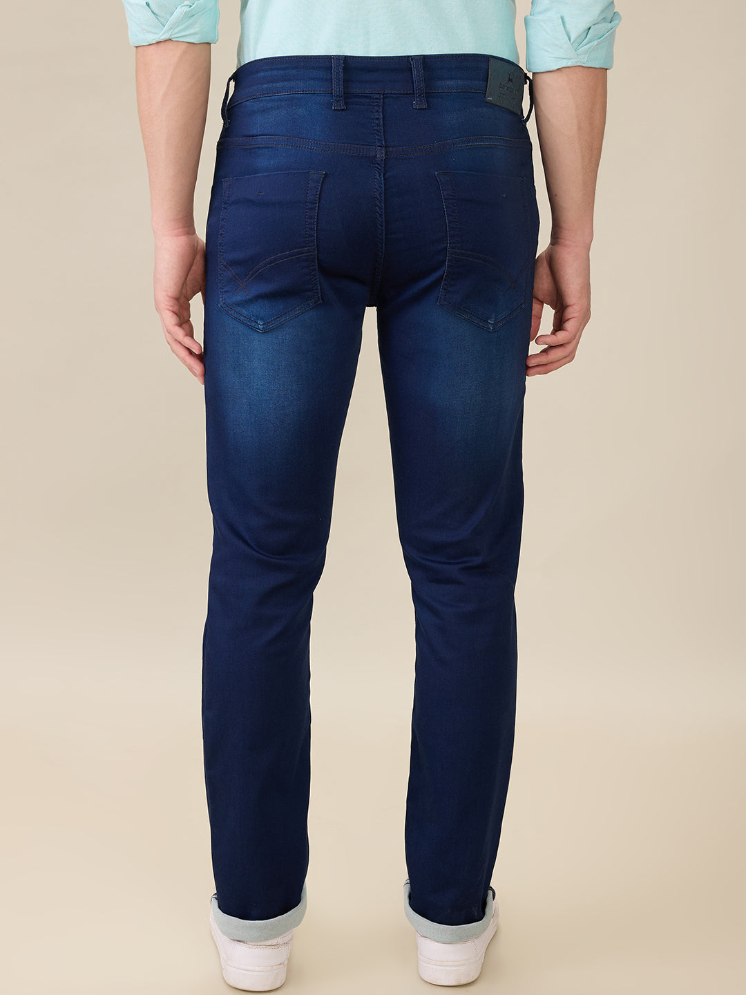 Parx Men Blue Knitted Low Rise Tapered Fit Cotton Blend Jeans