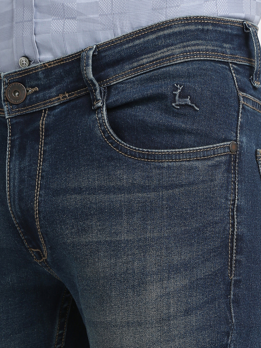 Parx Men Blue Twill Low Rise Tapered Fit Cotton Blend Jeans