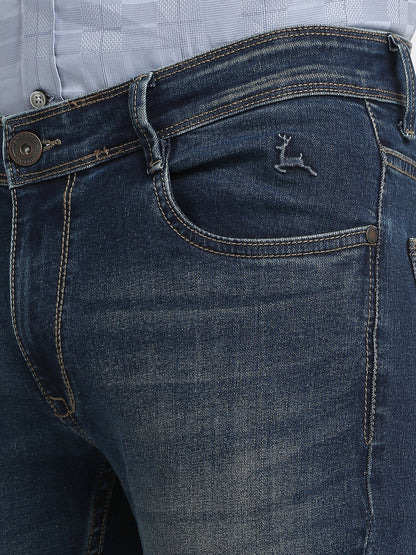 Parx Men Blue Twill Low Rise Tapered Fit Cotton Blend Jeans