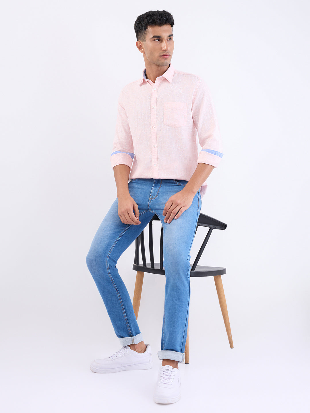 Parx Men Blue Knitted Low Rise Tapered Fit Cotton Blend Jeans