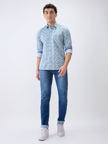 Parx Men Blue Knitted Low Rise Tapered Fit Cotton Blend Jeans