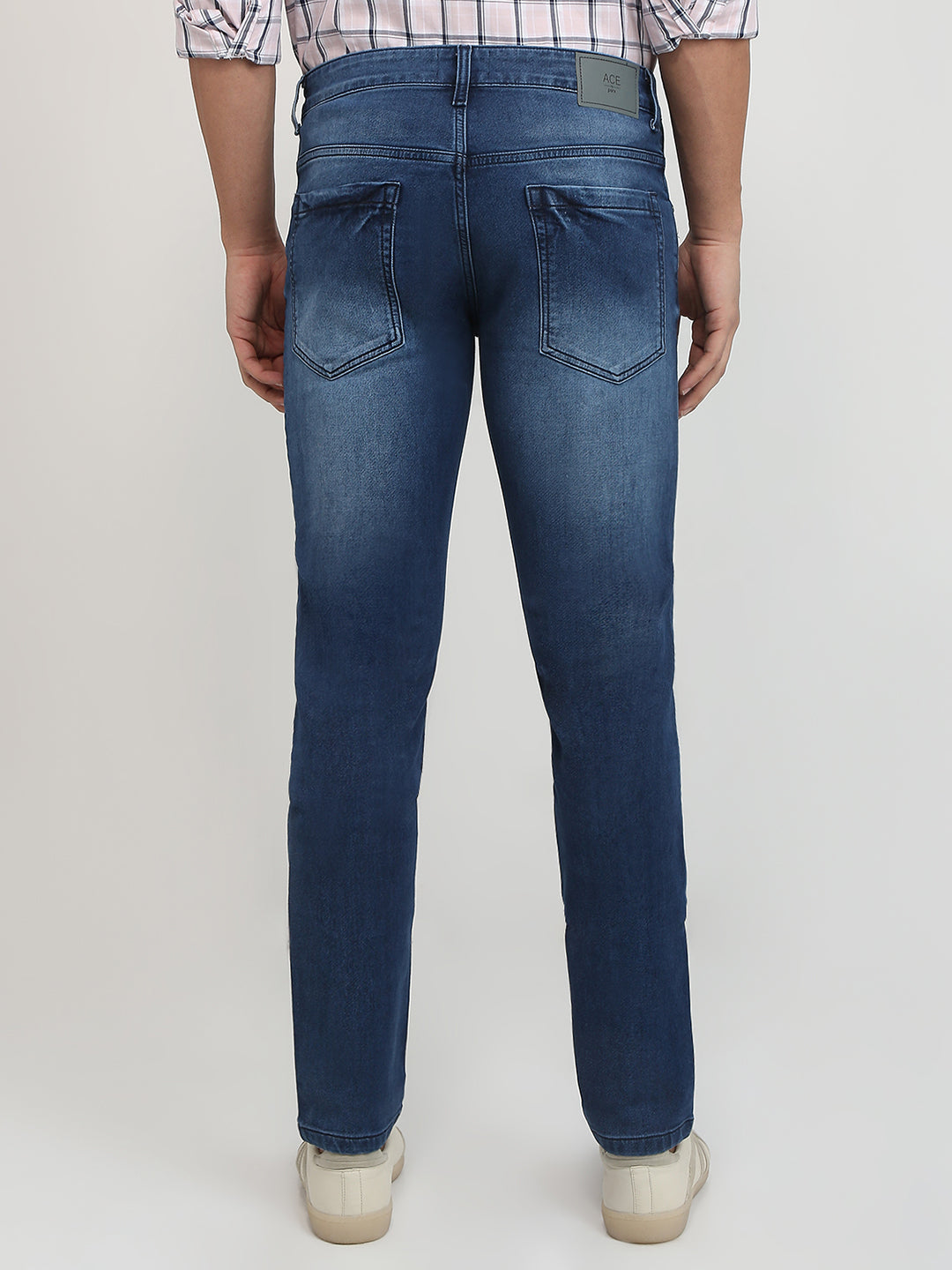 Parx Men Blue Knitted Low Rise Tapered Fit Cotton Blend Jeans