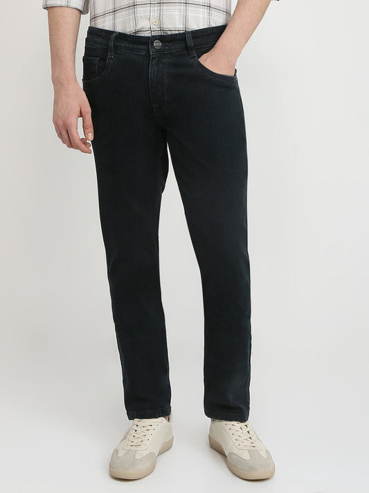 Parx Men Green Twill Low Rise Tapered Fit Cotton Blend Jeans