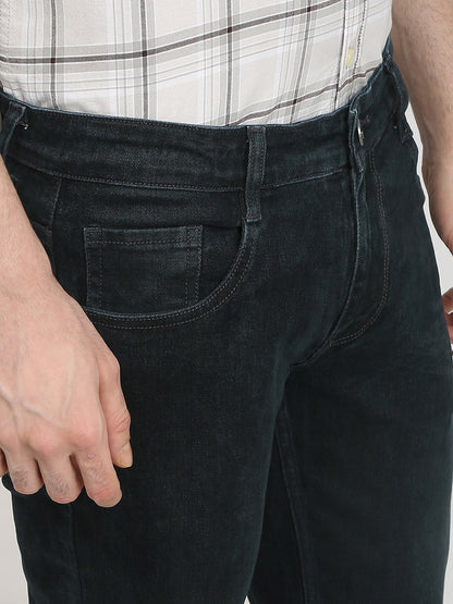 Parx Men Green Twill Low Rise Tapered Fit Cotton Blend Jeans