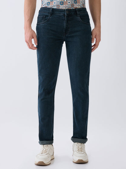 Parx Men Green Twill Low Rise Tapered Fit Cotton Blend Jeans