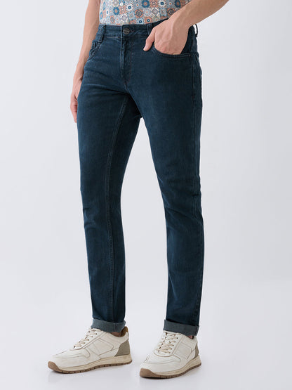 Parx Men Green Twill Low Rise Tapered Fit Cotton Blend Jeans