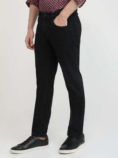 Parx Men Black Twill Low Rise Tapered Fit Cotton Blend Jeans