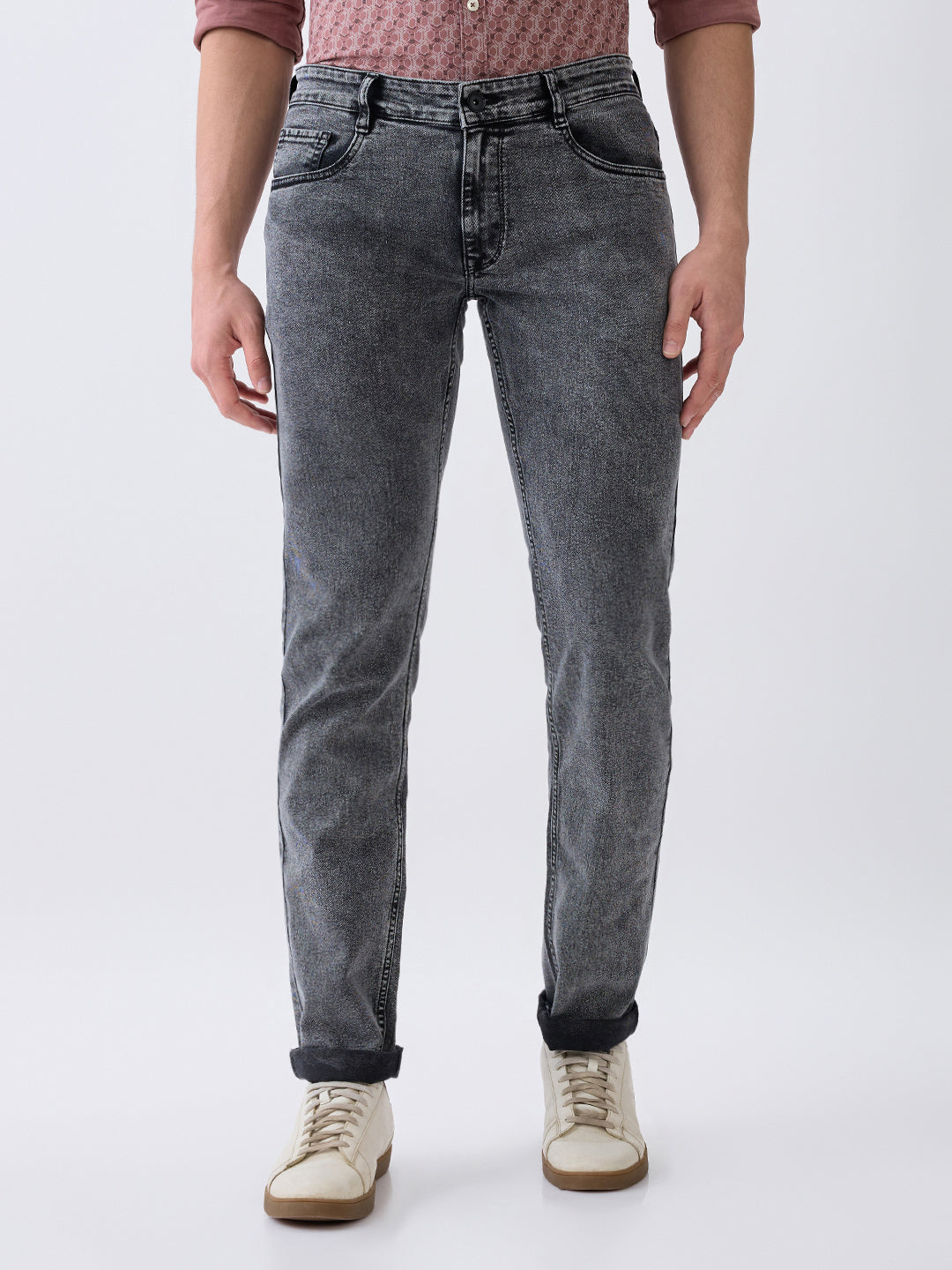 Parx Men Black Twill Low Rise Tapered Fit Cotton Blend Jeans