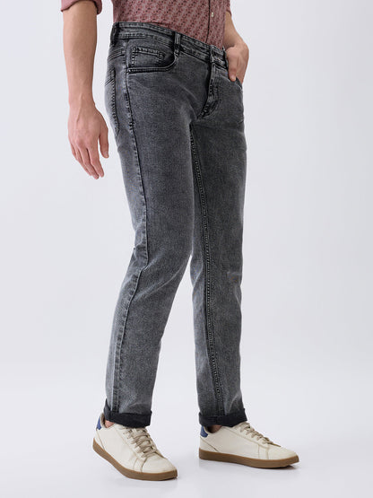 Parx Men Black Twill Low Rise Tapered Fit Cotton Blend Jeans