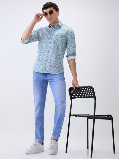 Parx Men Blue Twill Low Rise Tapered Fit Cotton Blend Jeans