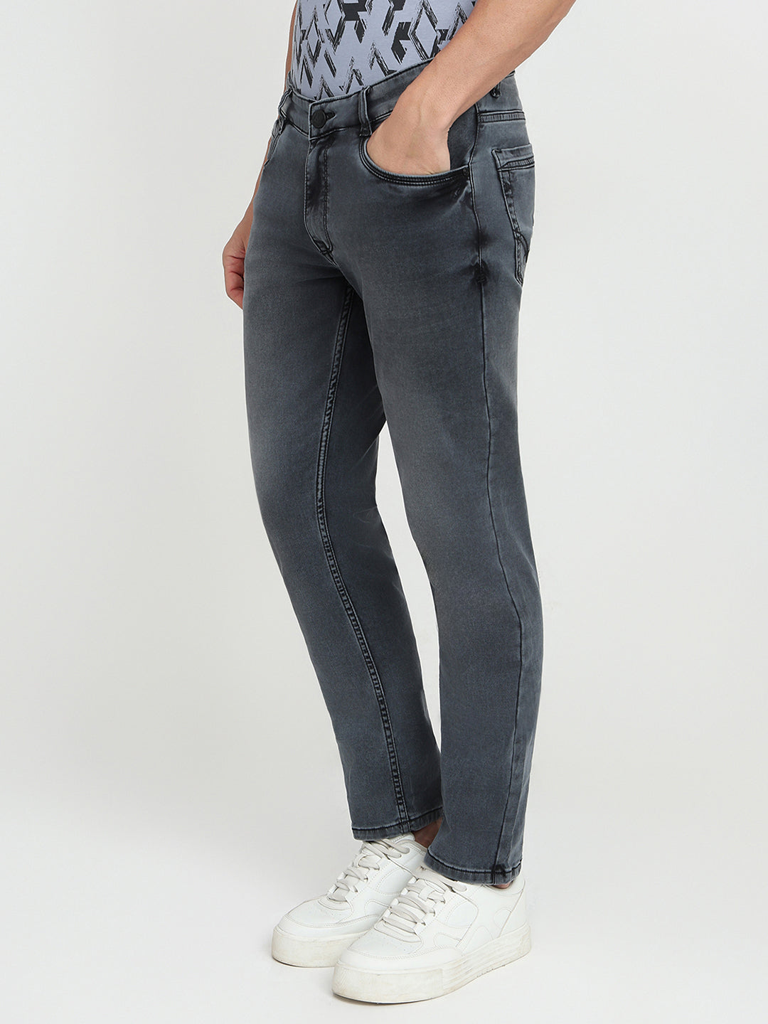 Parx Men Black Dobby Slim Tapered Fit Cotton Blend Jeans