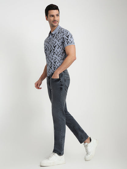 Parx Men Black Dobby Slim Tapered Fit Cotton Blend Jeans