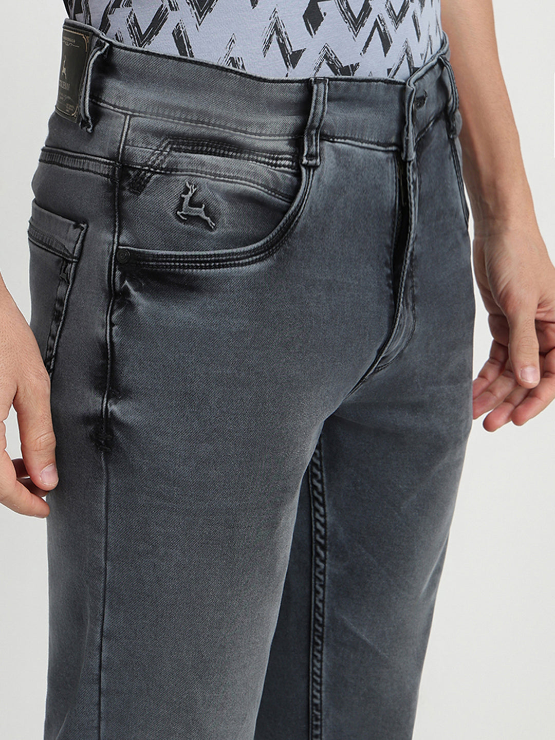 Parx Men Black Dobby Slim Tapered Fit Cotton Blend Jeans