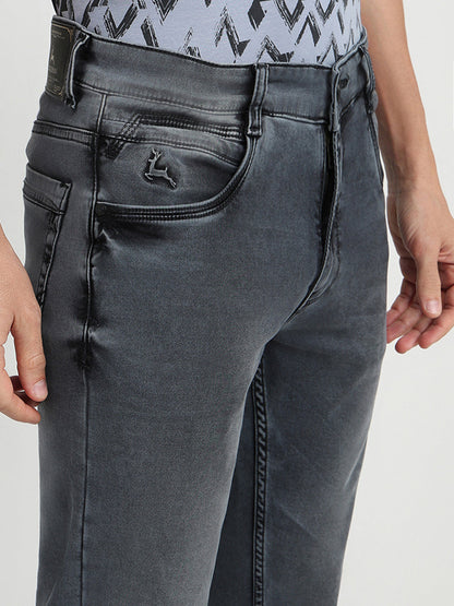 Parx Men Black Dobby Slim Tapered Fit Cotton Blend Jeans