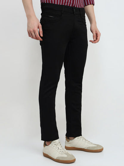 Parx Men Black Knitted Slim Tapered Fit Cotton Blend Jeans