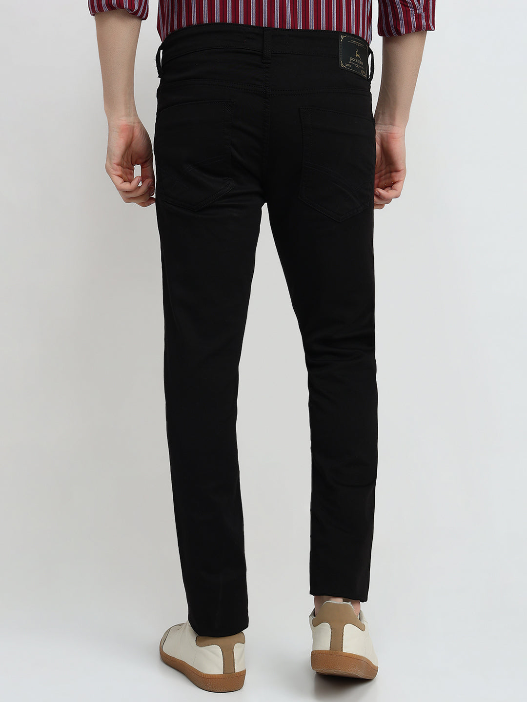 Parx Men Black Knitted Slim Tapered Fit Cotton Blend Jeans