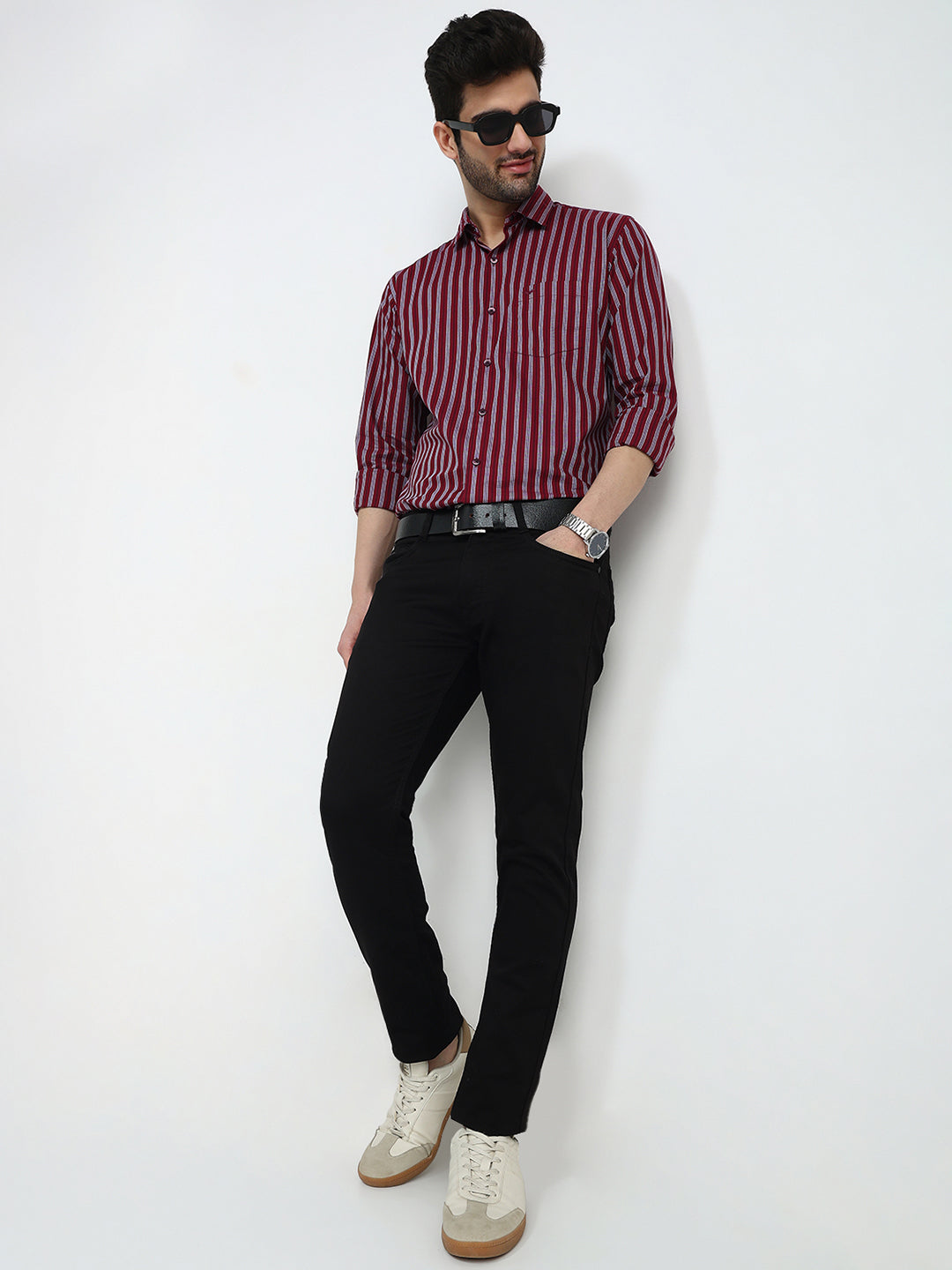 Parx Men Black Knitted Slim Tapered Fit Cotton Blend Jeans